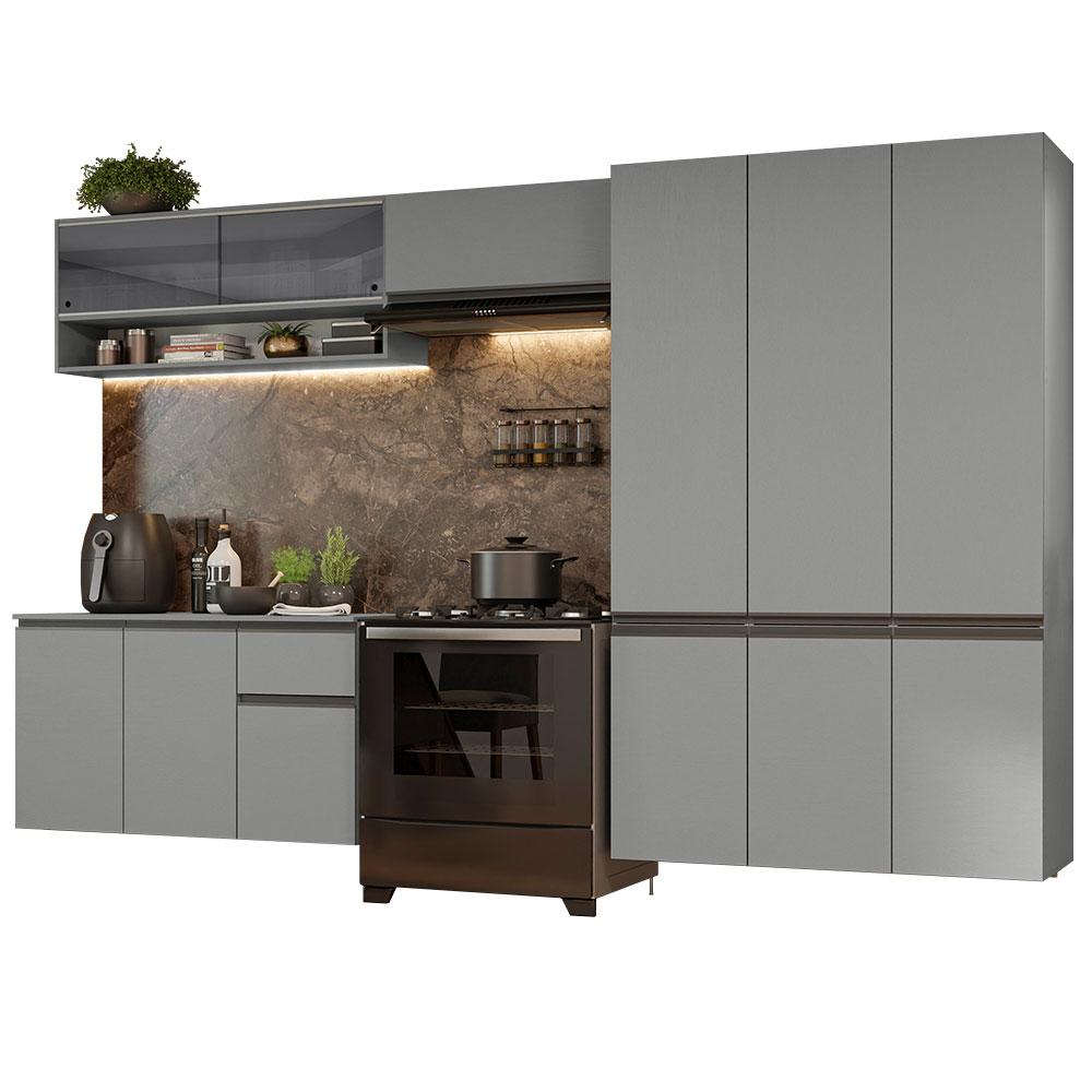 Armário de Cozinha Completa Suspenso 320cm Cinza Nice Madesa 04
