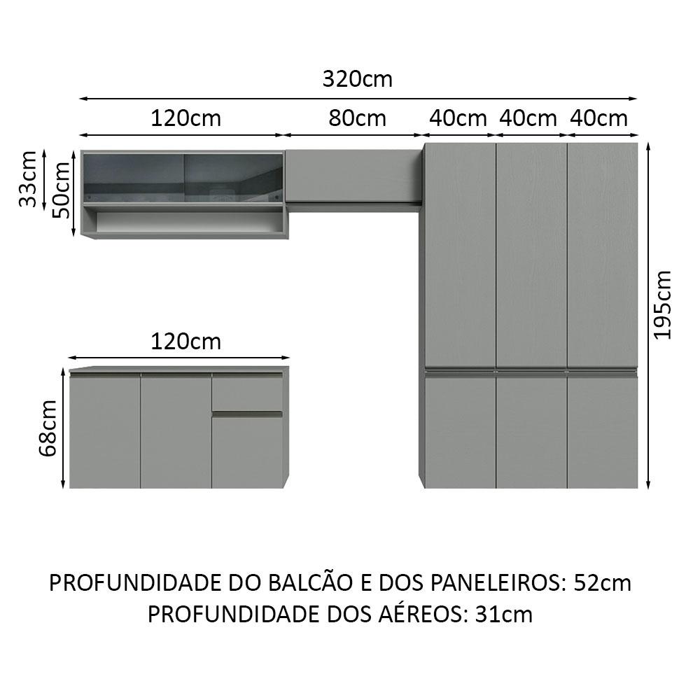 Armário de Cozinha Completa Suspenso 320cm Cinza Nice Madesa 04
