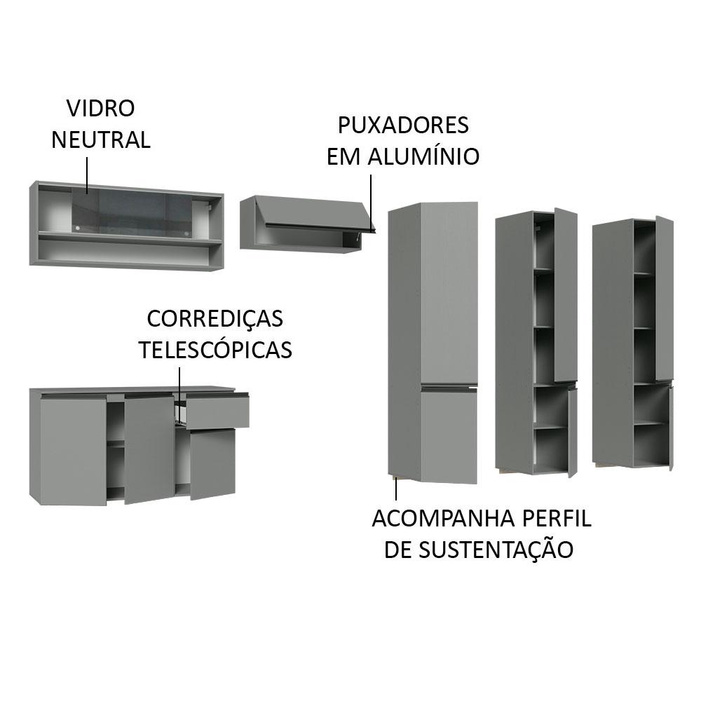 Armário de Cozinha Completa Suspenso 320cm Cinza Nice Madesa 04