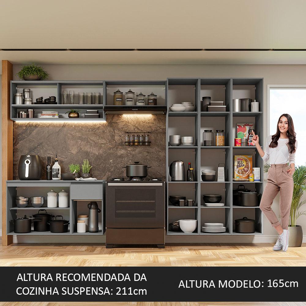 Armário de Cozinha Completa Suspenso 320cm Cinza Nice Madesa 04