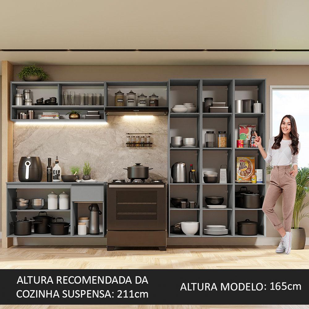 Armário de Cozinha Completa Suspenso 320cm Cinza Nice Madesa 05