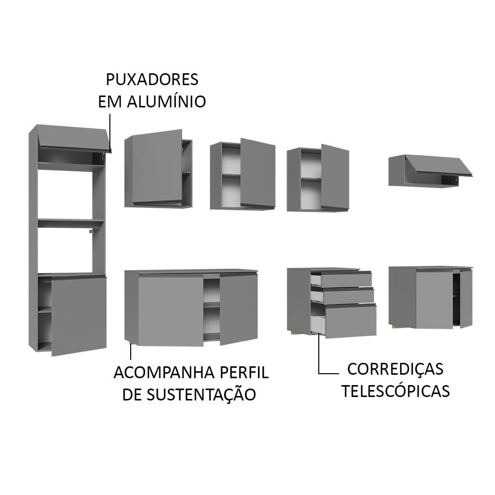 Armário de Cozinha Completa Suspenso 320cm Cinza Nice Madesa 07