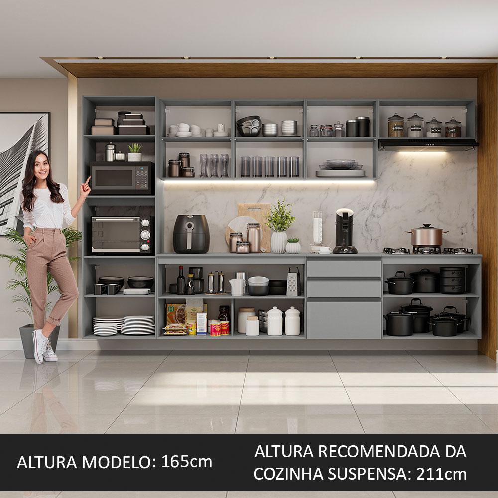 Armário de Cozinha Completa Suspenso 320cm Cinza Nice Madesa 07