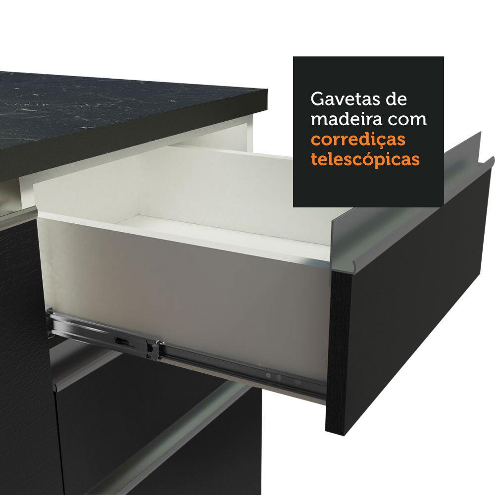 Armário de Cozinha Completa de Canto 100% MDF 389cm Branco/Preto Acordes Madesa 02