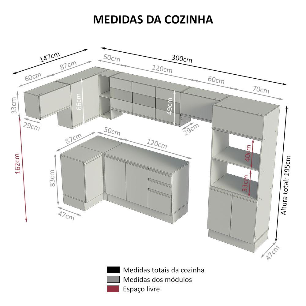 Armário de Cozinha Completa de Canto 100% MDF 447cm Branco/Rustic/Crema Smart Madesa 01
