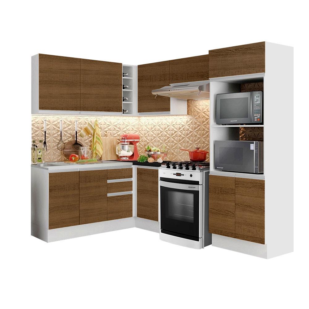 Armário de Cozinha Completa de Canto 100% MDF Madesa Acordes XA419001 (Sem Tampo) - Branco/Rustic