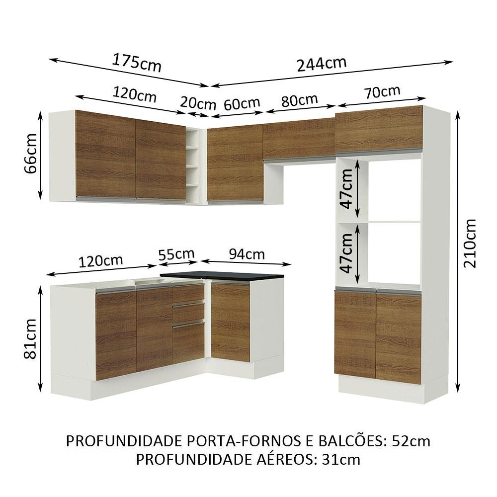 Armário de Cozinha Completa de Canto 100% MDF Madesa Acordes XA419001 (Sem Tampo) - Branco/Rustic