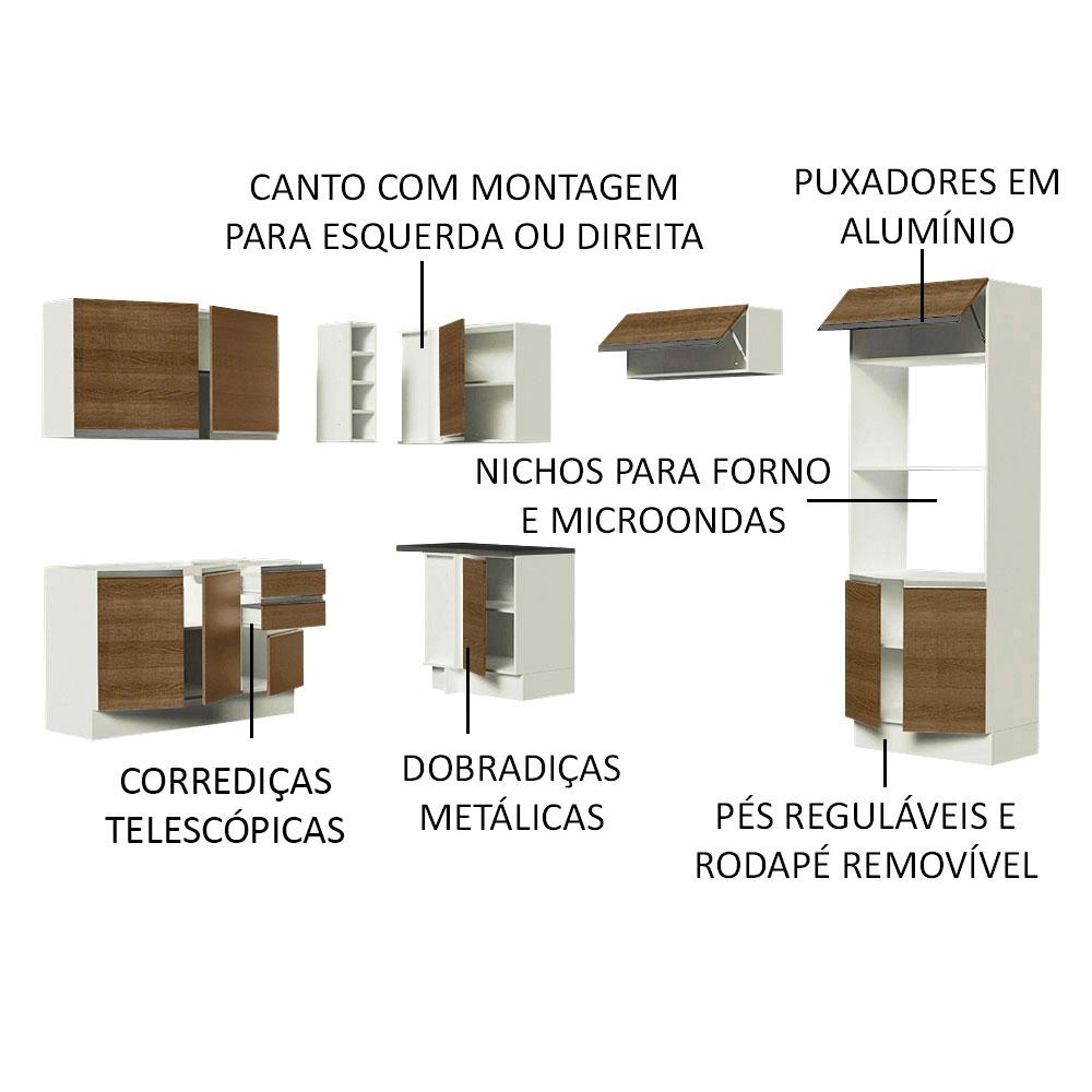Armário de Cozinha Completa de Canto 100% MDF Madesa Acordes XA419001 (Sem Tampo) - Branco/Rustic