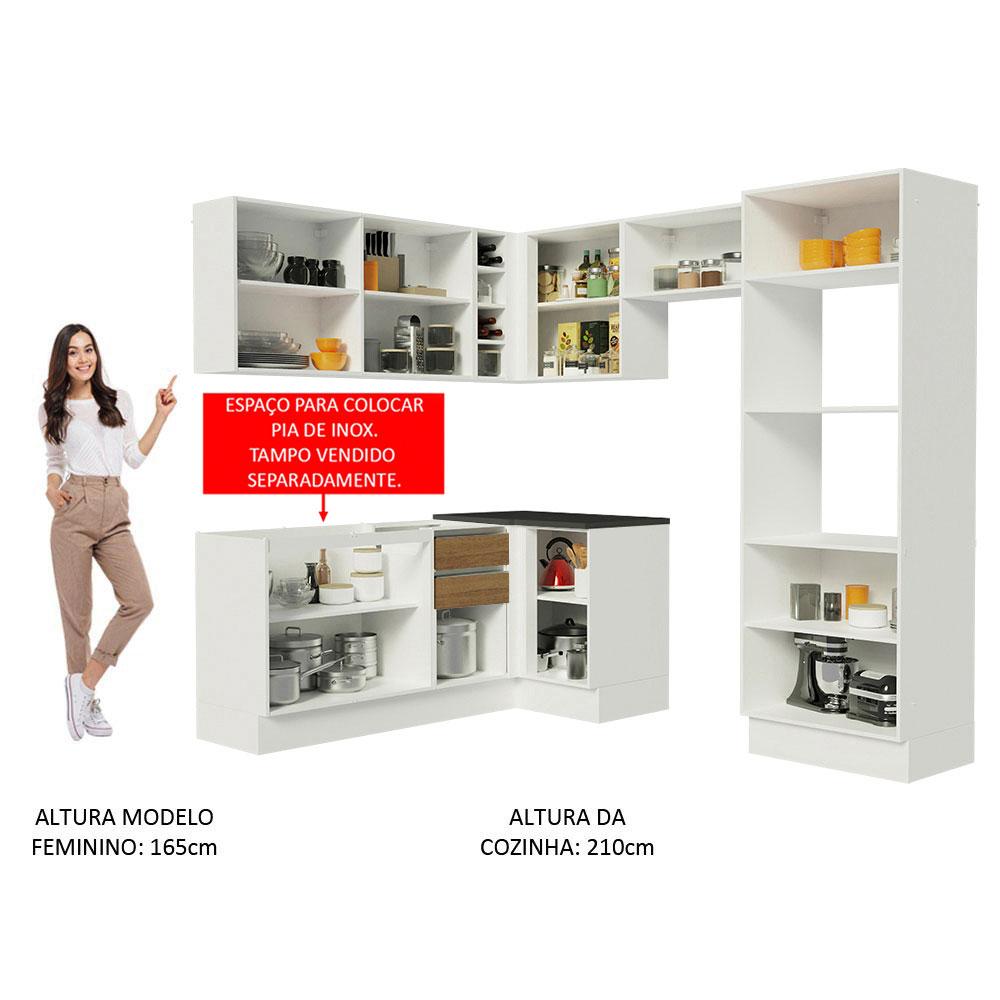 Armário de Cozinha Completa de Canto 100% MDF Madesa Acordes XA419001 (Sem Tampo) - Branco/Rustic