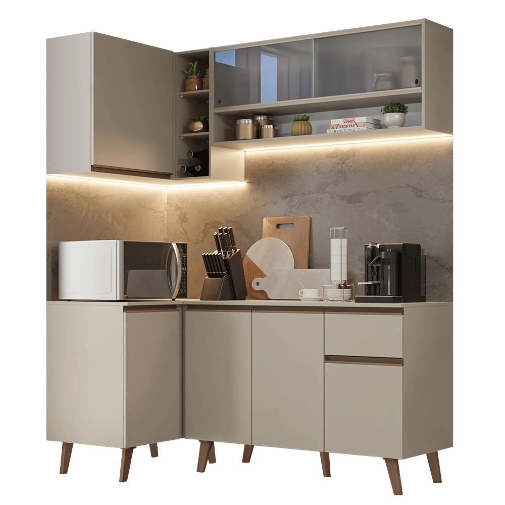 Armário de Cozinha Completa de Canto 265 cm Crema Nice Madesa 02