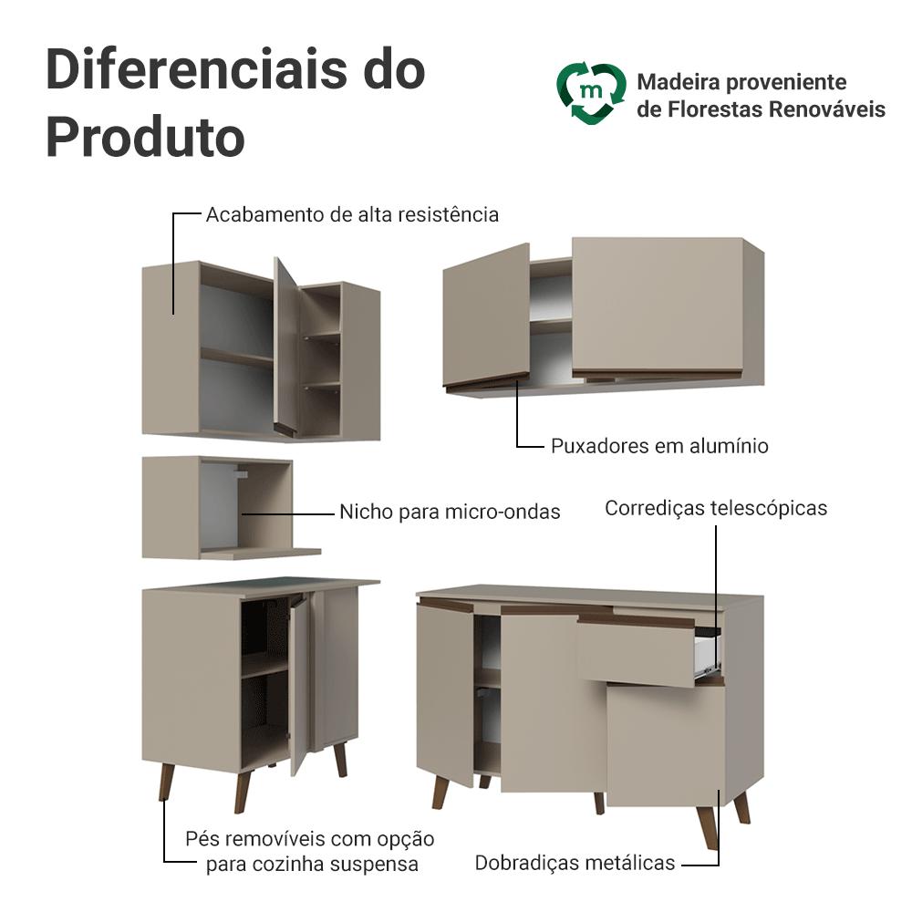 Armário de Cozinha Completa de Canto 265 cm Crema Nice Madesa 05