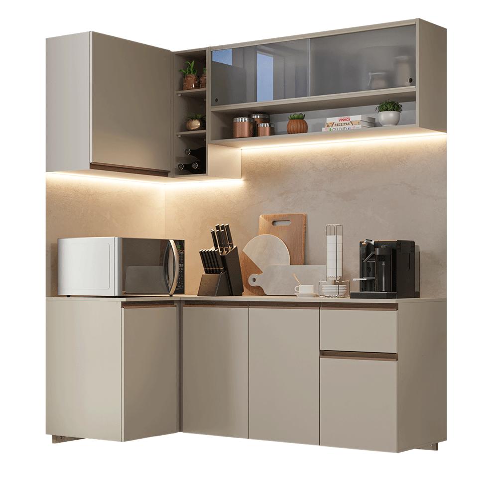 Armário de Cozinha Completa de Canto 265 cm Suspenso Crema Nice Madesa 03