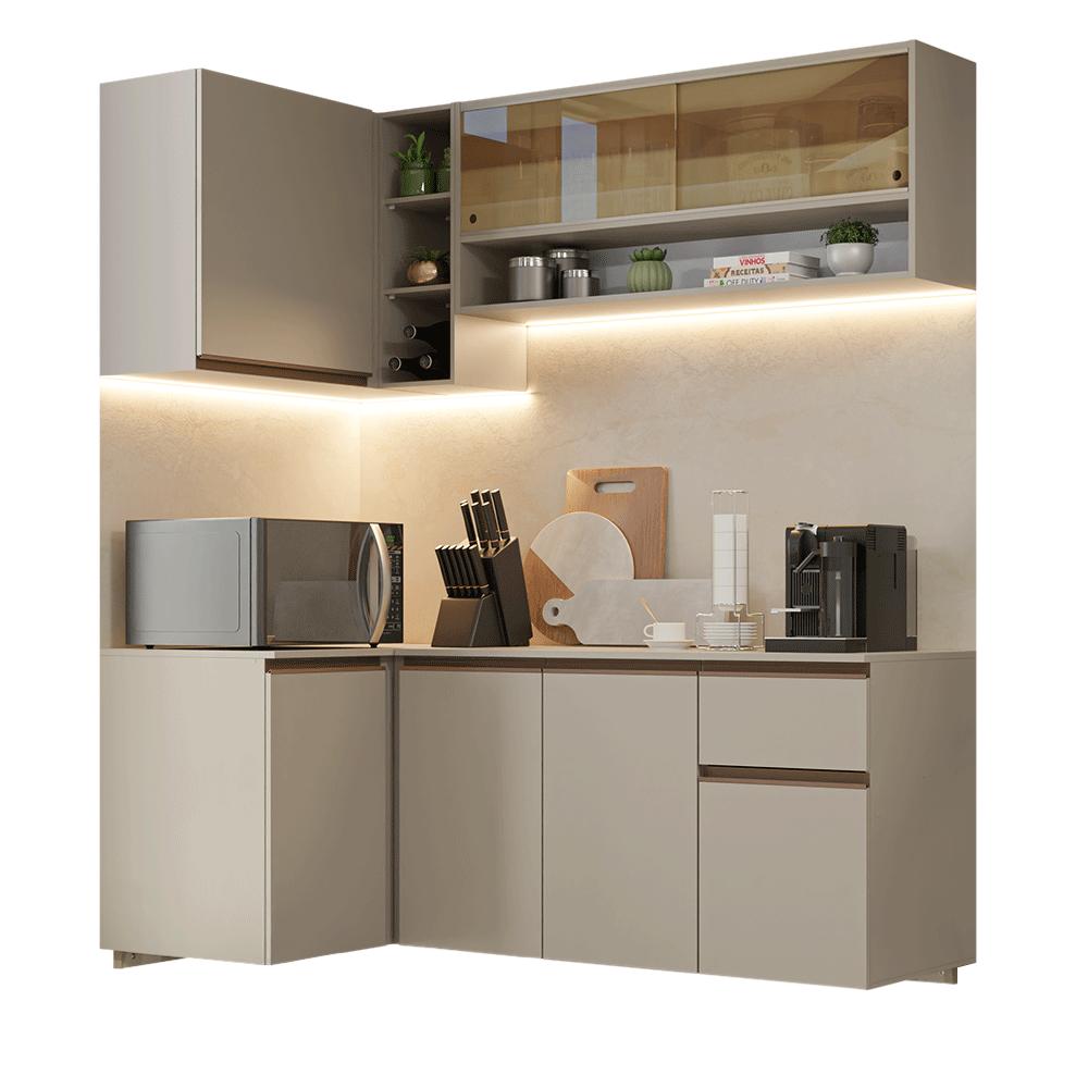 Armário de Cozinha Completa de Canto 265 cm Suspenso Crema Nice Madesa 04