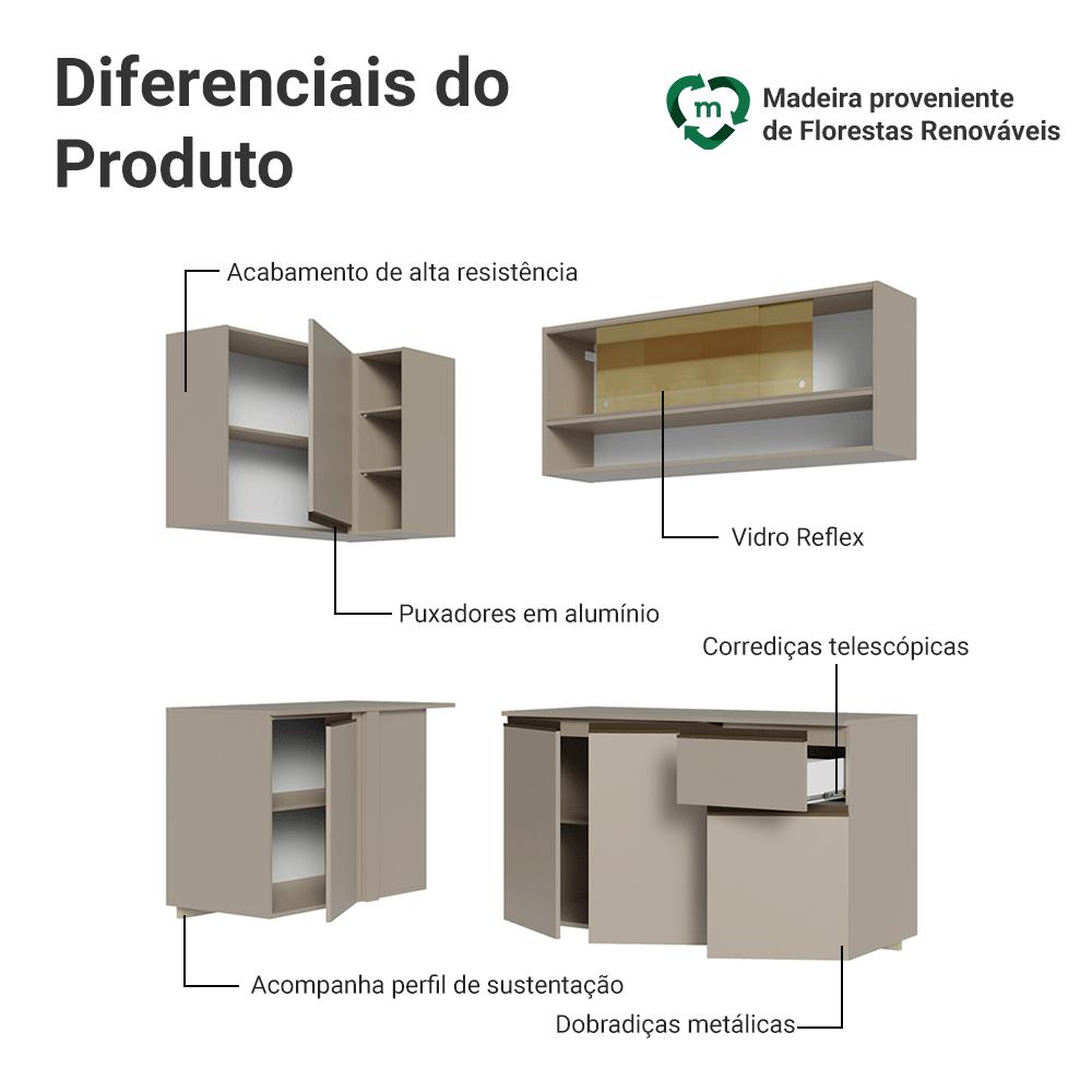 Armário de Cozinha Completa de Canto 265 cm Suspenso Crema Nice Madesa 04
