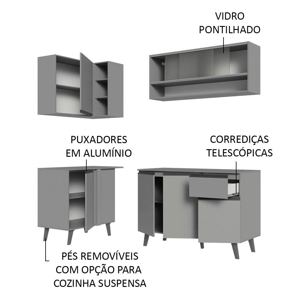 Armário de Cozinha Completa de Canto 265cm Cinza Nice Madesa 02
