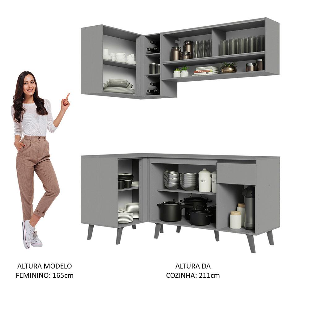 Armário de Cozinha Completa de Canto 265cm Cinza Nice Madesa 02