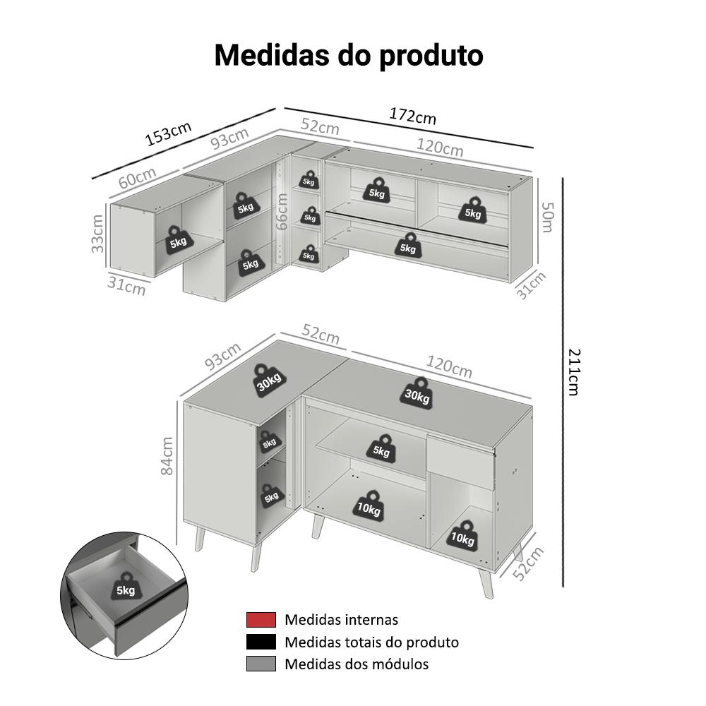 Armário de Cozinha Completa de Canto 325cm Cinza Nice Madesa 04