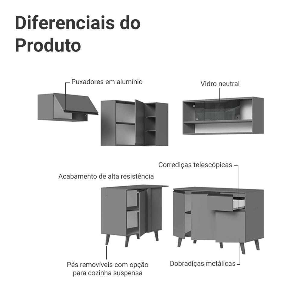 Armário de Cozinha Completa de Canto 325cm Cinza Nice Madesa 04