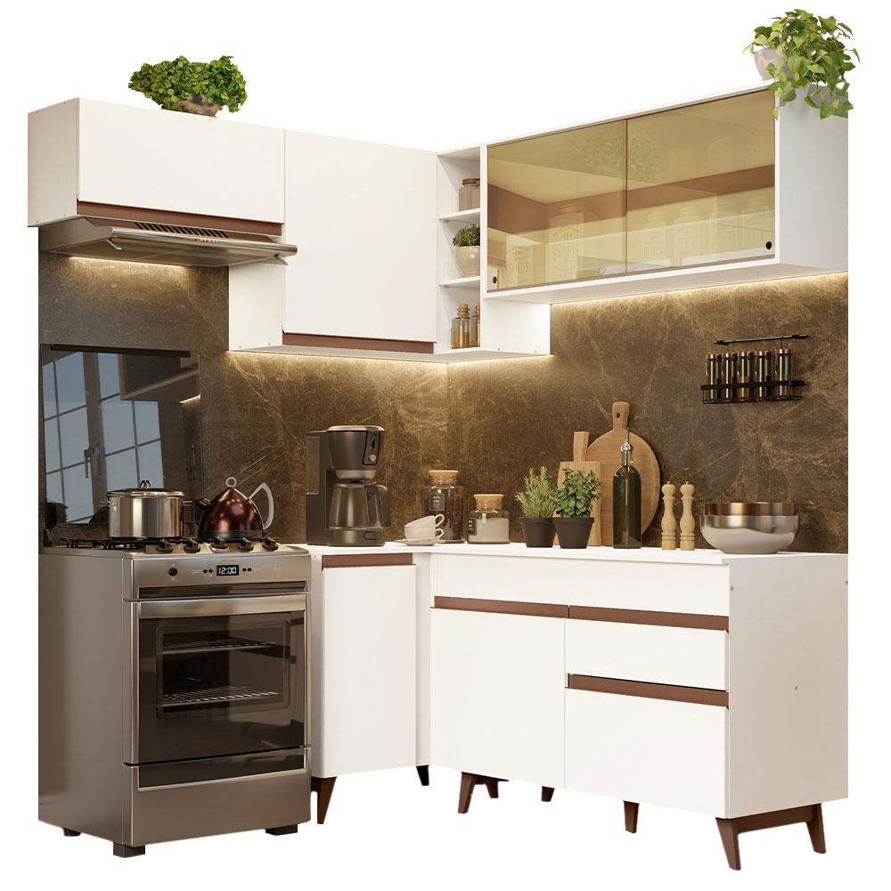 Armário de Cozinha Completa de Canto 332cm Branco Reims Madesa 03