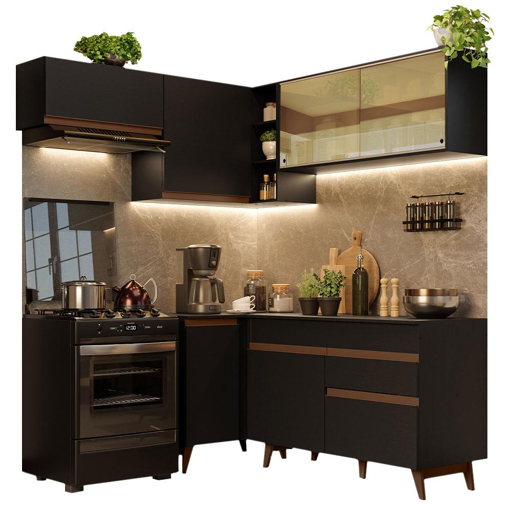 Armário de Cozinha Completa de Canto 332cm Preto Reims Madesa 03