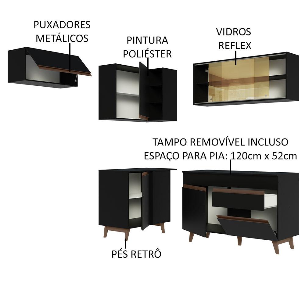 Armário de Cozinha Completa de Canto 332cm Preto Reims Madesa 03