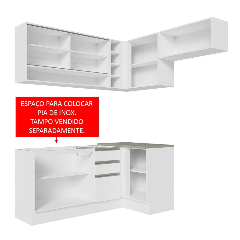 Armário de Cozinha Completa de Canto 349cm Branco Glamy Madesa 06