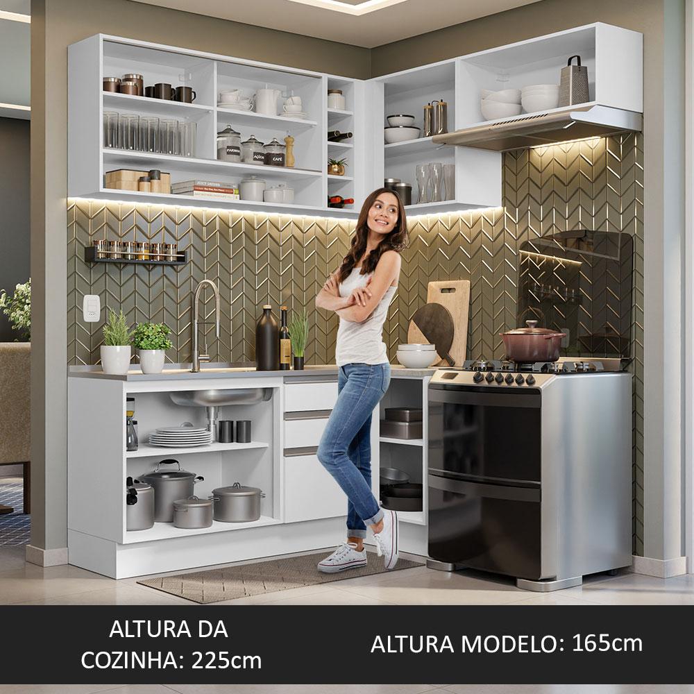 Armário de Cozinha Completa de Canto 349cm Branco Glamy Madesa 06