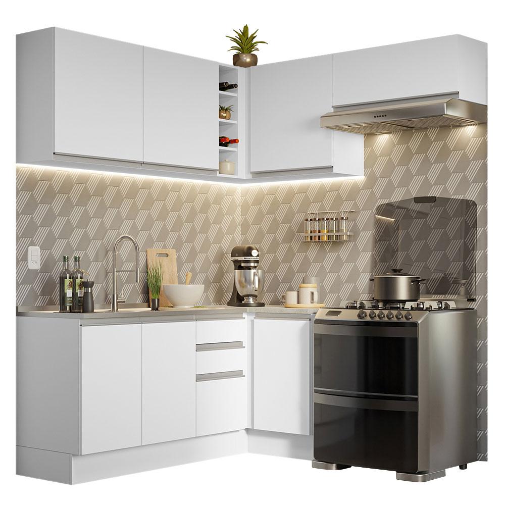 Armário de Cozinha Completa de Canto 349cm Branco Glamy Madesa 07