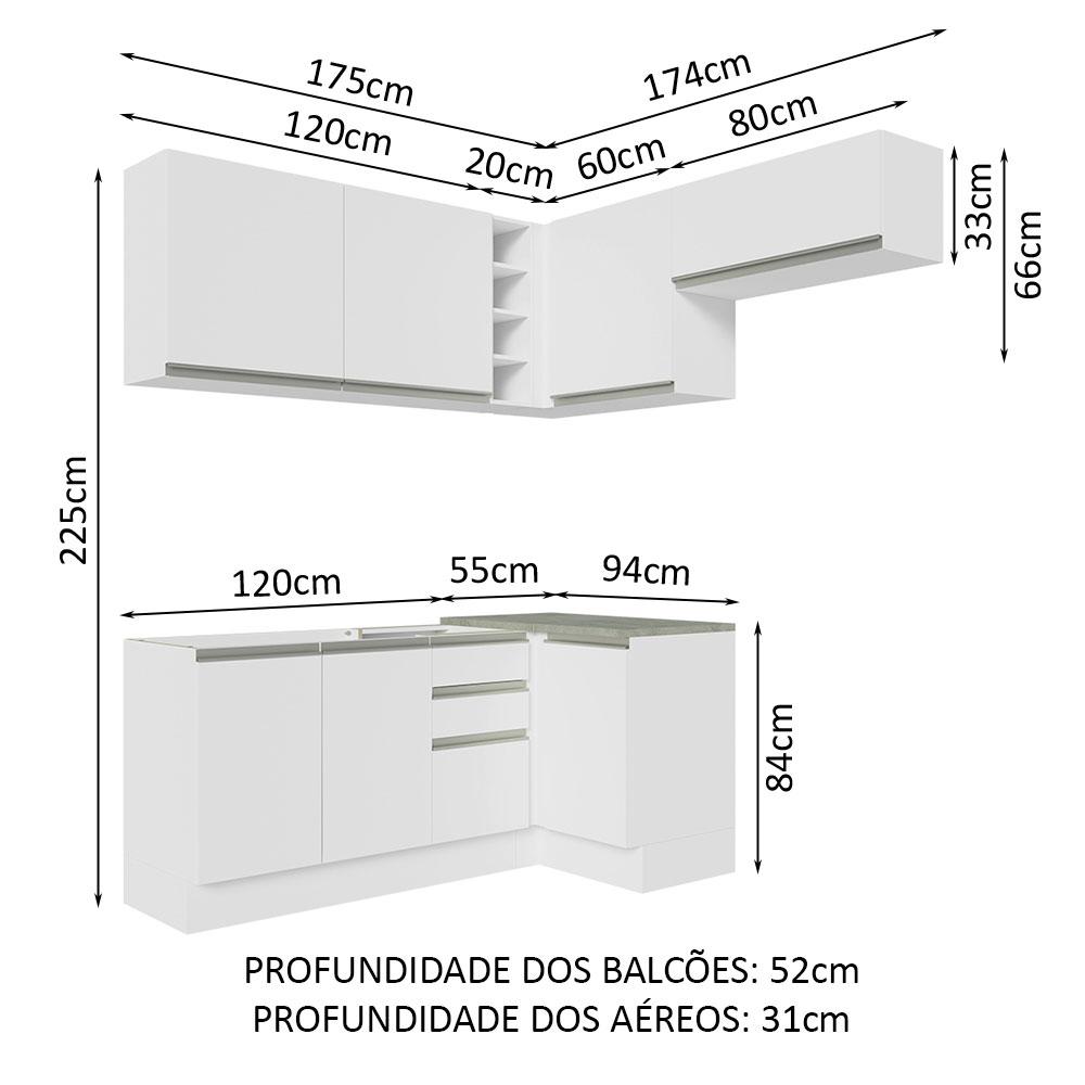 Armário de Cozinha Completa de Canto 349cm Branco Glamy Madesa 07
