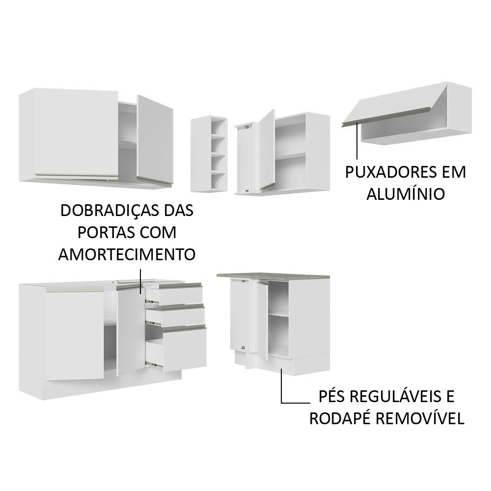 Armário de Cozinha Completa de Canto 349cm Branco Glamy Madesa 07