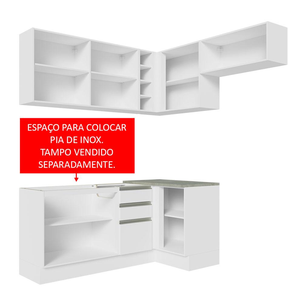 Armário de Cozinha Completa de Canto 349cm Branco Glamy Madesa 07