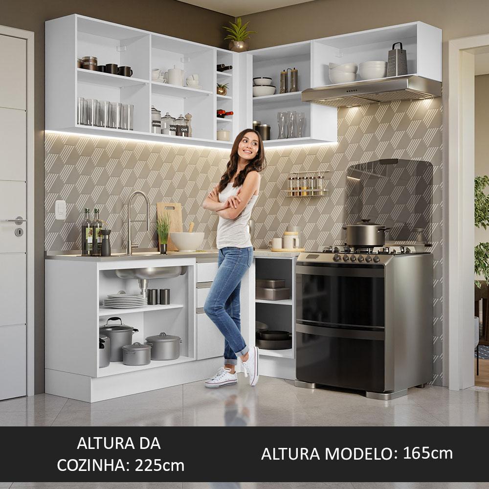Armário de Cozinha Completa de Canto 349cm Branco Glamy Madesa 07