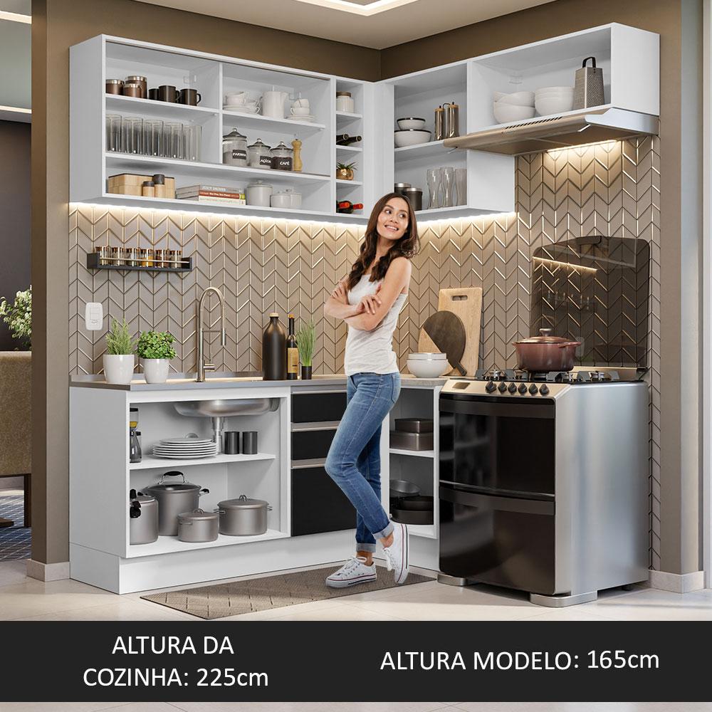 Armário de Cozinha Completa de Canto 349cm Branco/Preto Glamy Madesa 06