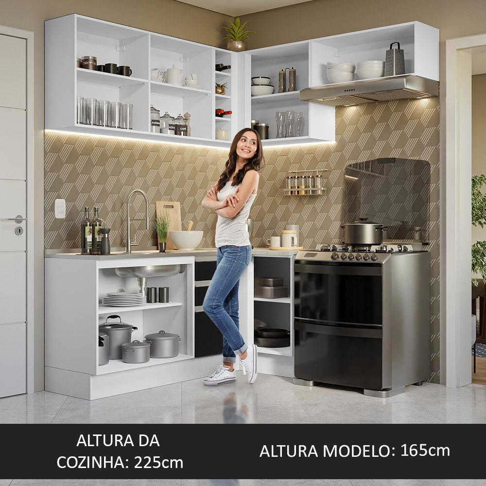 Armário de Cozinha Completa de Canto 349cm Branco/Preto Glamy Madesa 07