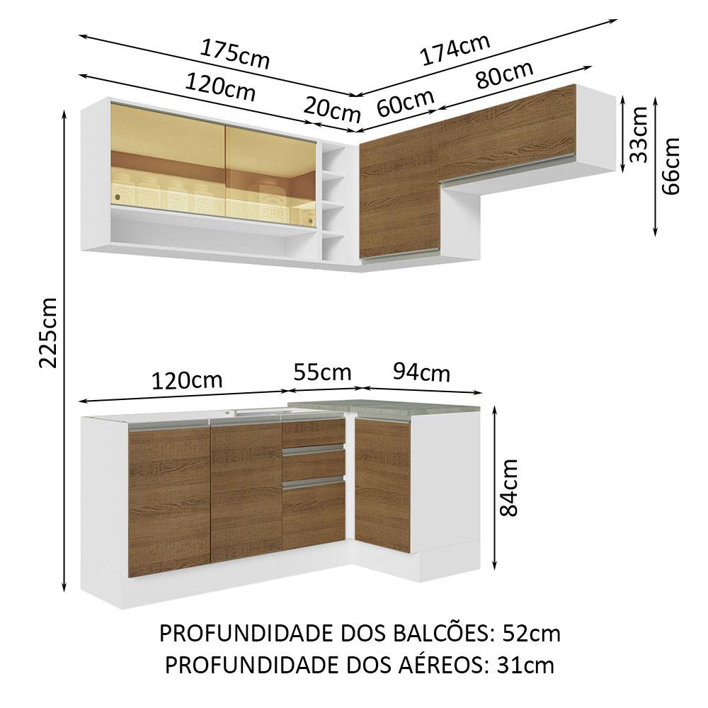 Armário de Cozinha Completa de Canto 349cm Branco/Rustic Glamy Madesa 06