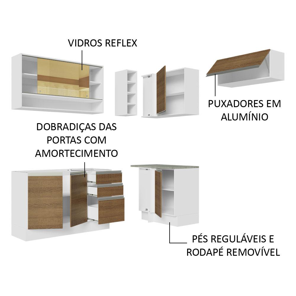 Armário de Cozinha Completa de Canto 349cm Branco/Rustic Glamy Madesa 06