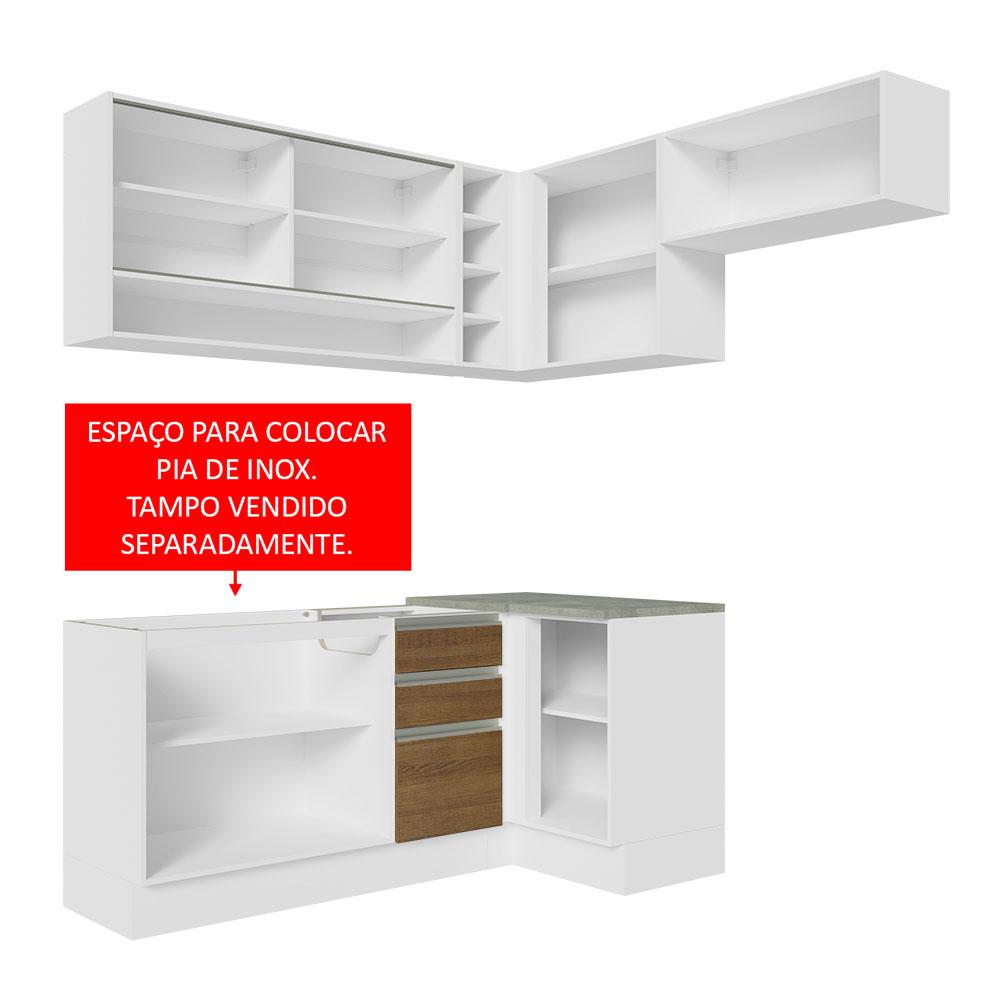 Armário de Cozinha Completa de Canto 349cm Branco/Rustic Glamy Madesa 06