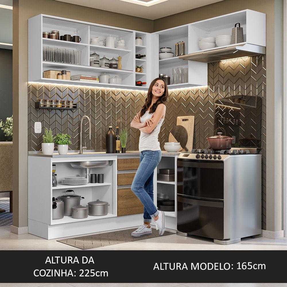 Armário de Cozinha Completa de Canto 349cm Branco/Rustic Glamy Madesa 06