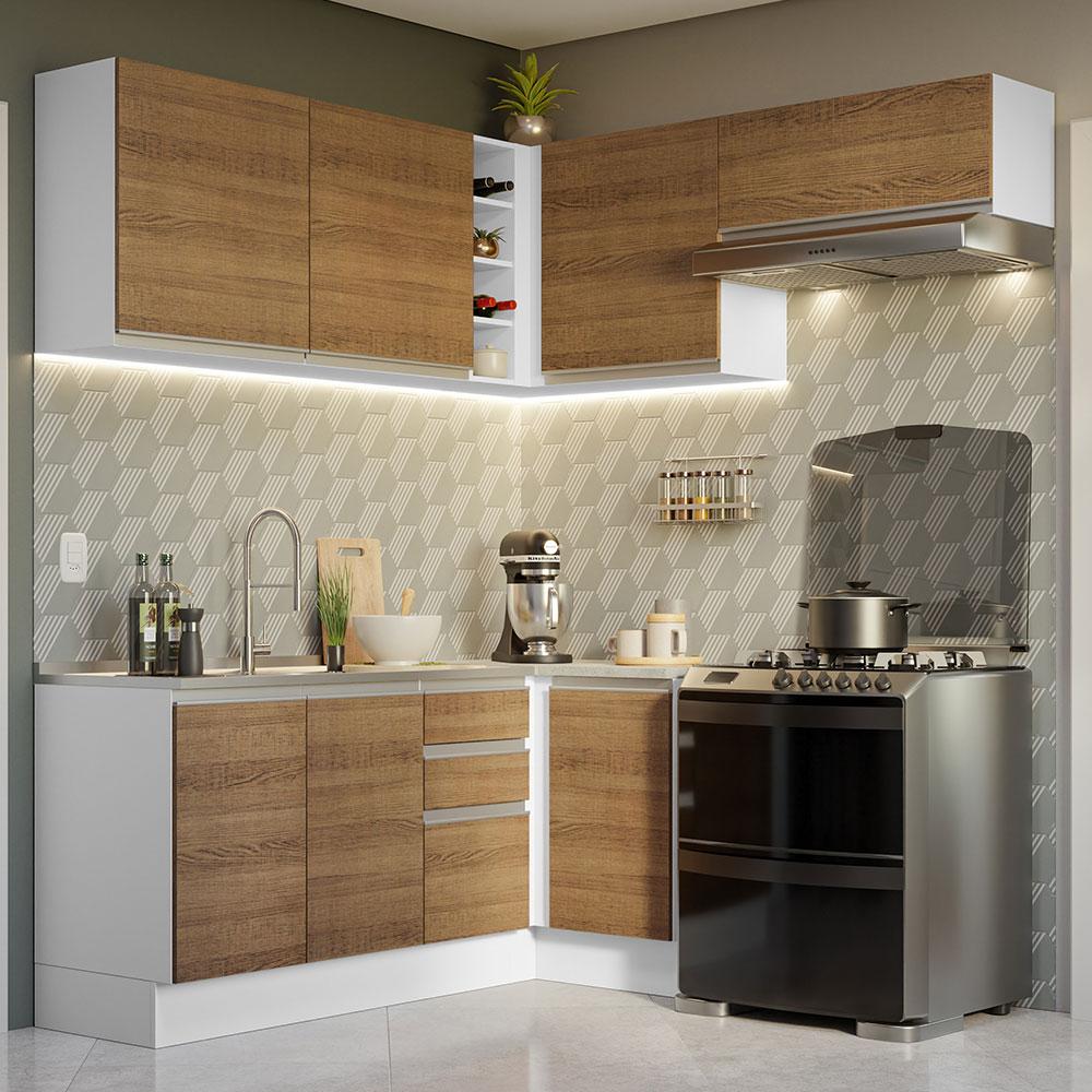 Armário de Cozinha Completa de Canto 349cm Branco/Rustic Glamy Madesa 07