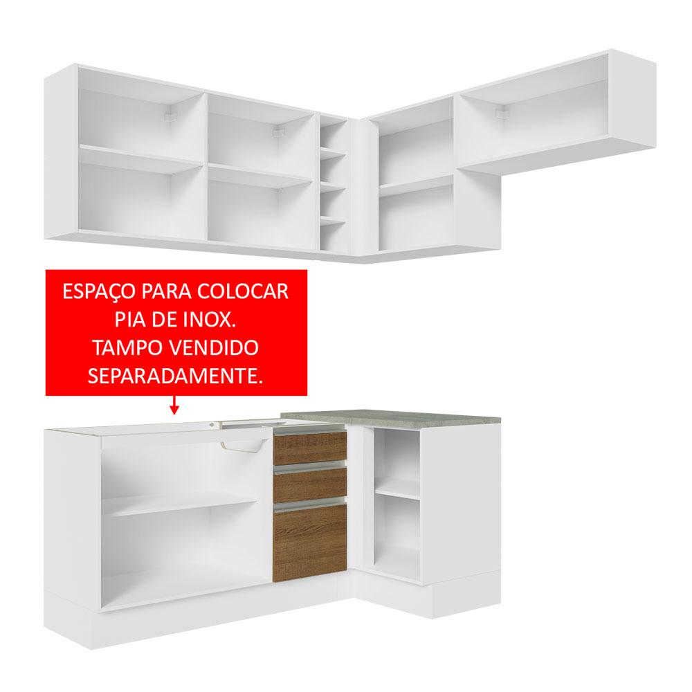 Armário de Cozinha Completa de Canto 349cm Branco/Rustic Glamy Madesa 07