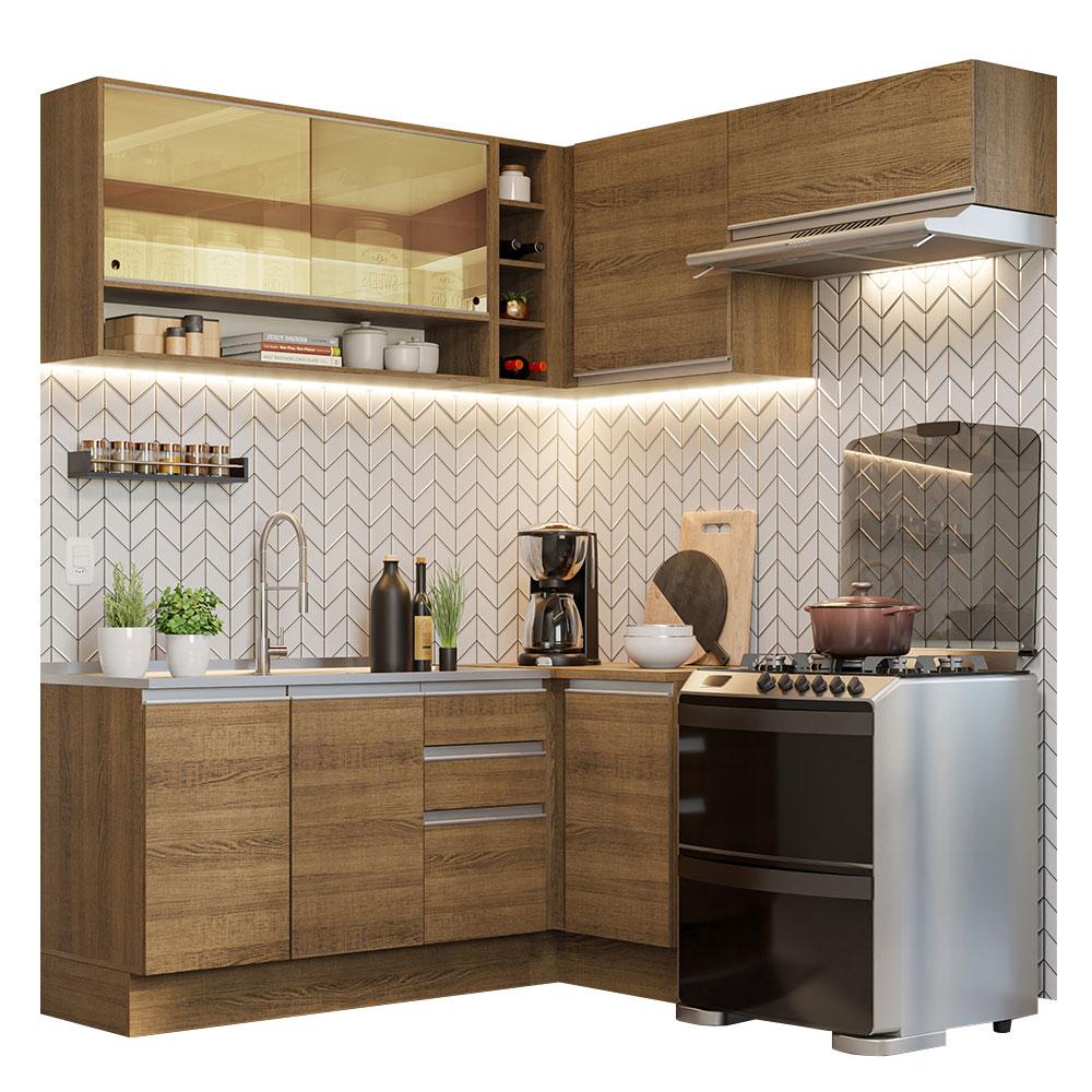 Armário de Cozinha Completa de Canto 349cm Rustic Glamy Madesa 06