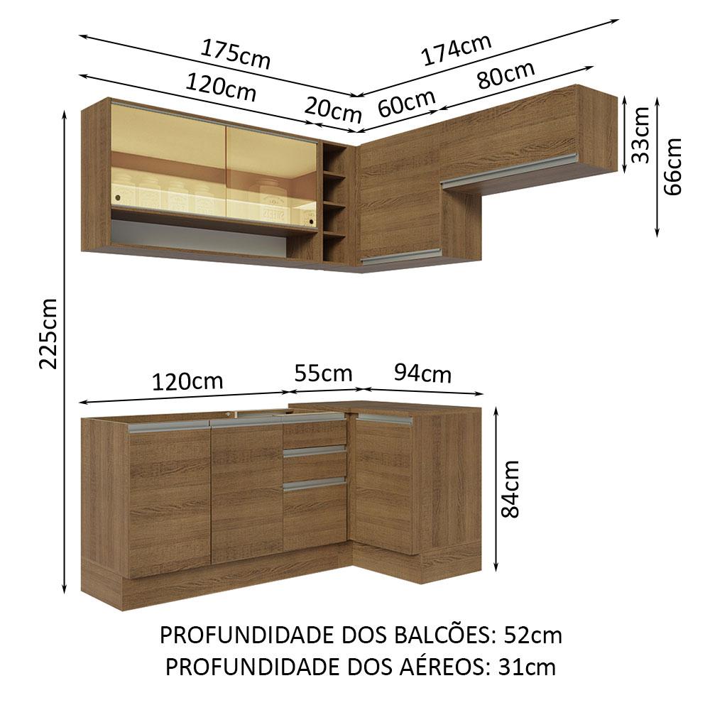 Armário de Cozinha Completa de Canto 349cm Rustic Glamy Madesa 06