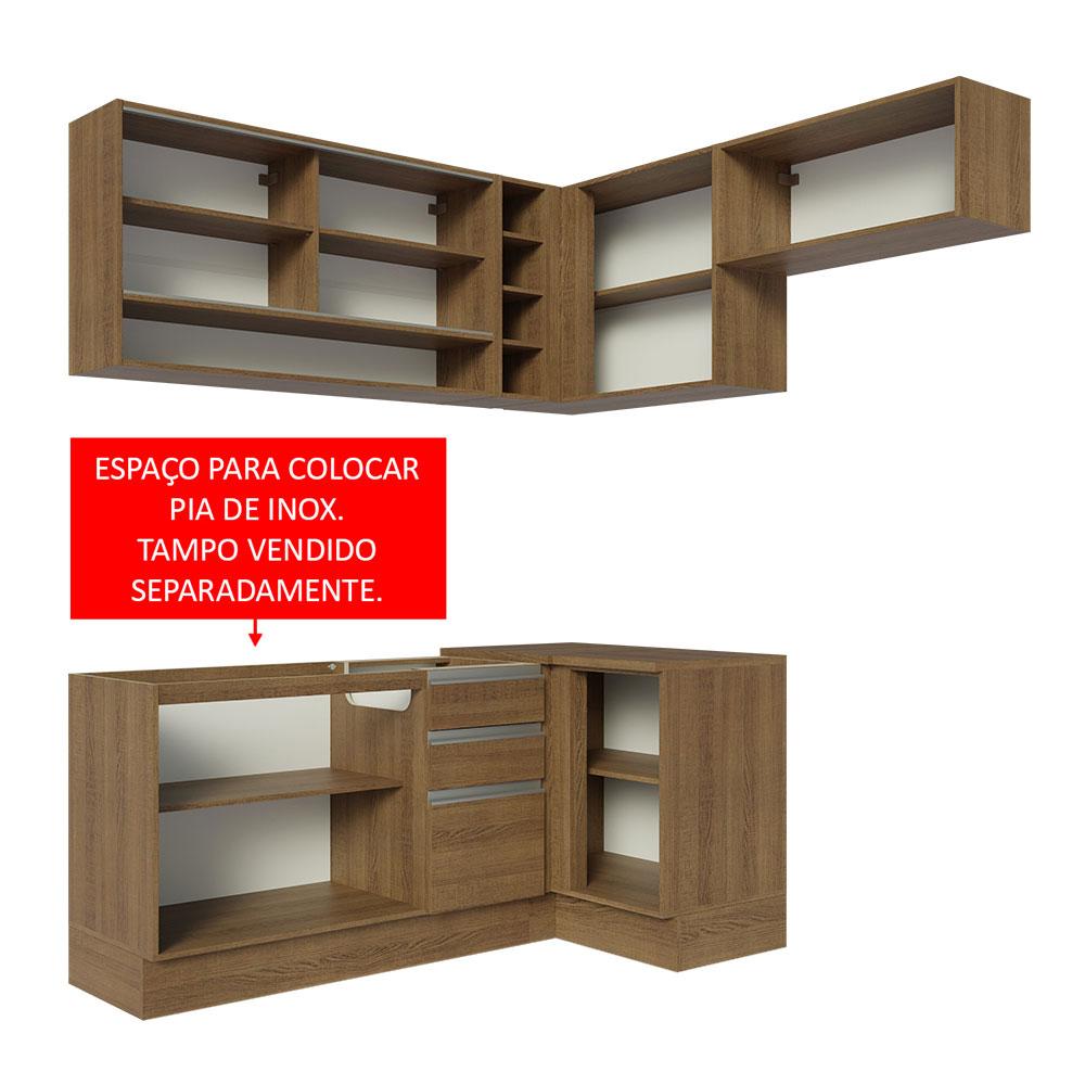 Armário de Cozinha Completa de Canto 349cm Rustic Glamy Madesa 06