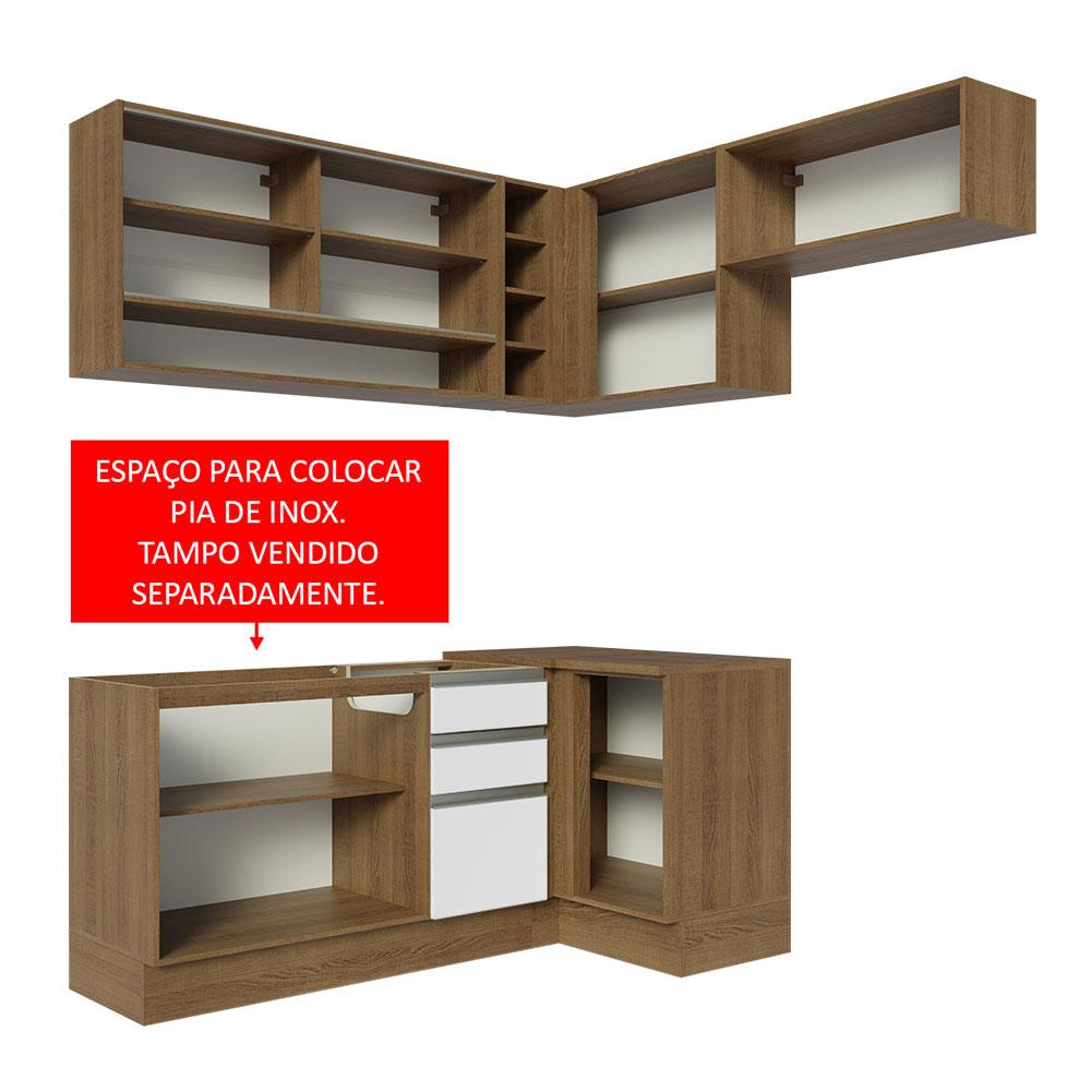 Armário de Cozinha Completa de Canto 349cm Rustic/Branco Glamy Madesa 06