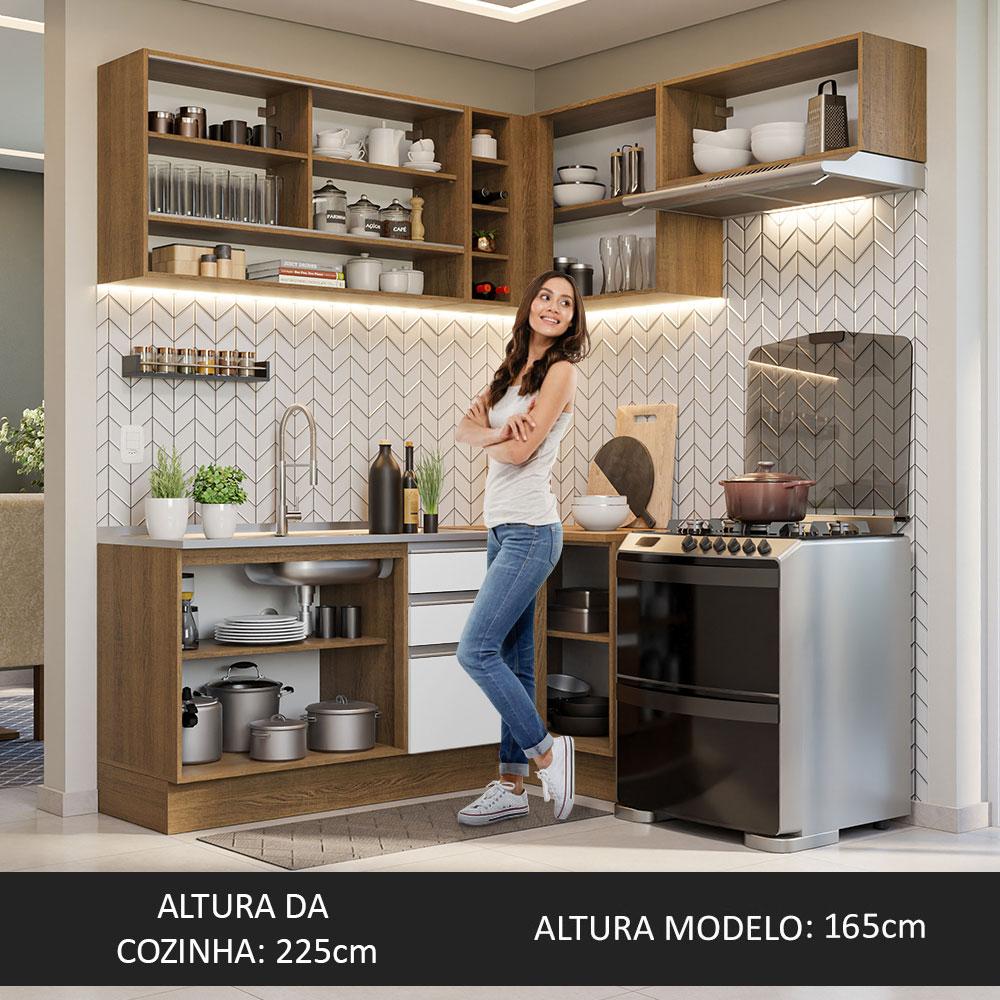 Armário de Cozinha Completa de Canto 349cm Rustic/Branco Glamy Madesa 06