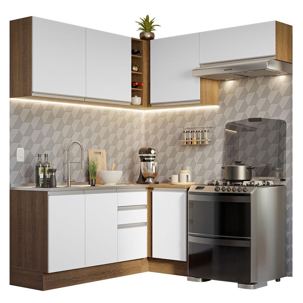 Armário de Cozinha Completa de Canto 349cm Rustic/Branco Glamy Madesa 07