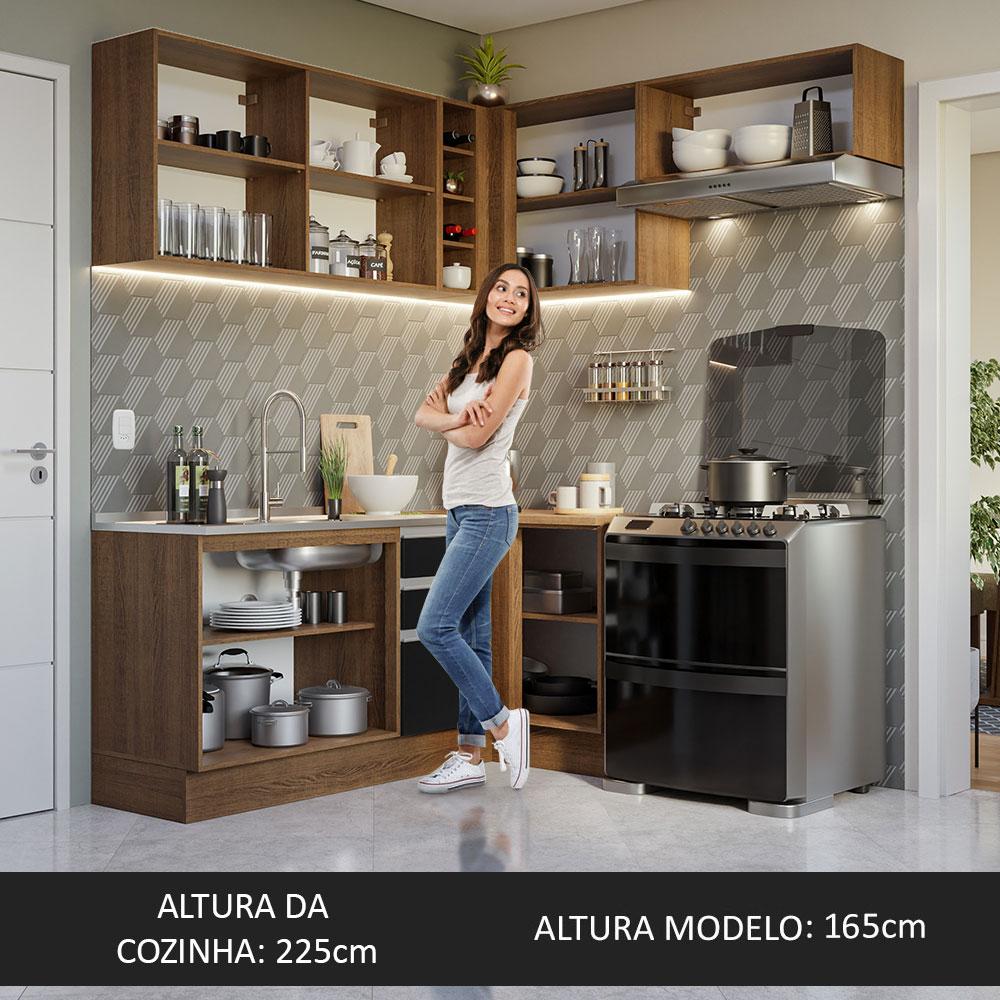 Armário de Cozinha Completa de Canto 349cm Rustic/Preto Glamy Madesa 07