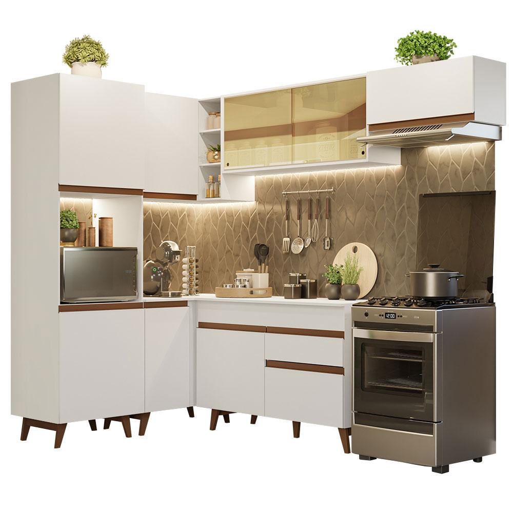 Armário de Cozinha Completa de Canto 392cm Branco Reims Madesa 03