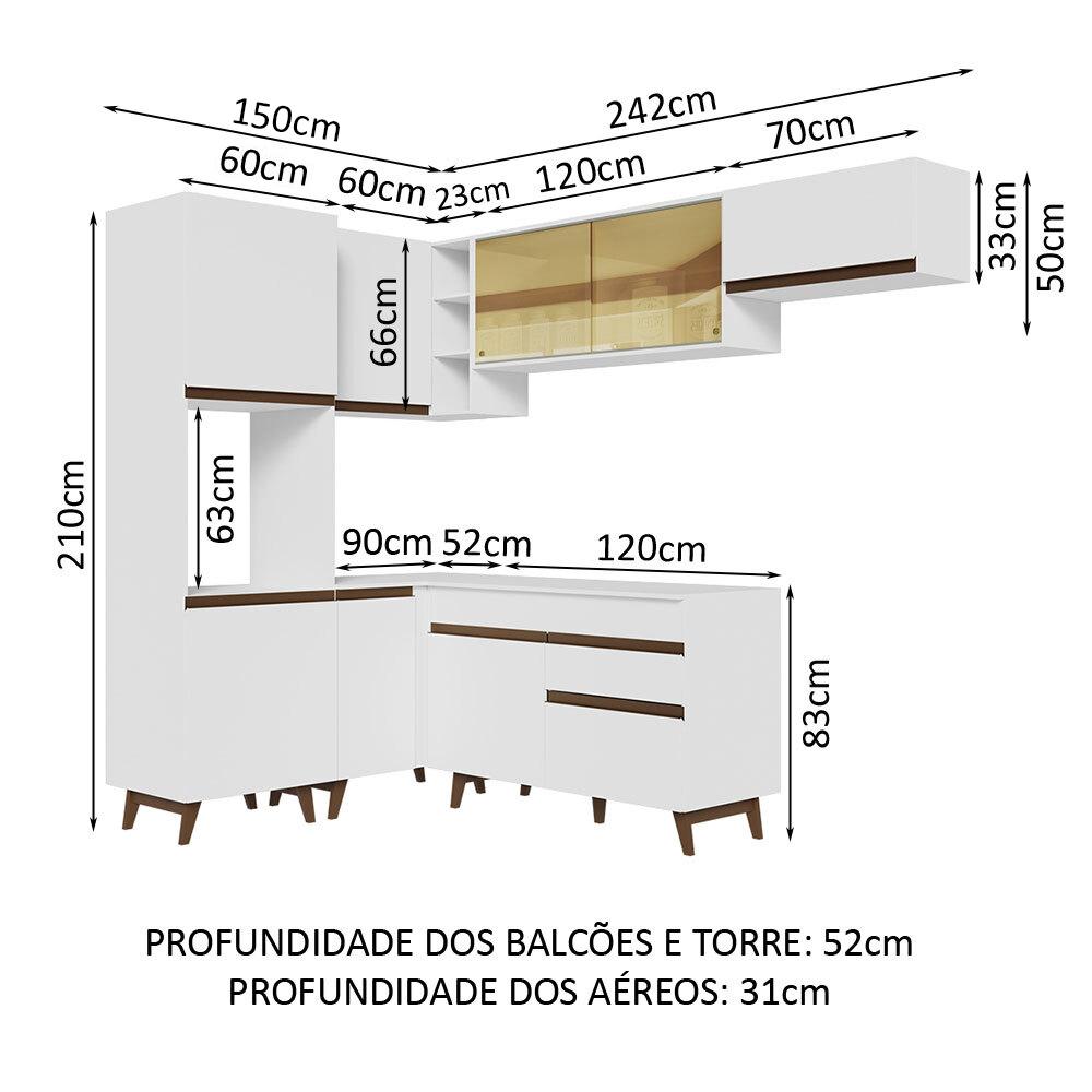 Armário de Cozinha Completa de Canto 392cm Branco Reims Madesa 03