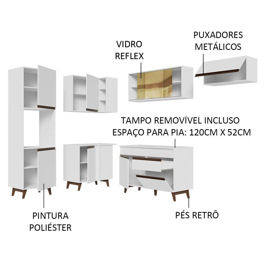 Armário de Cozinha Completa de Canto 392cm Branco Reims Madesa 03